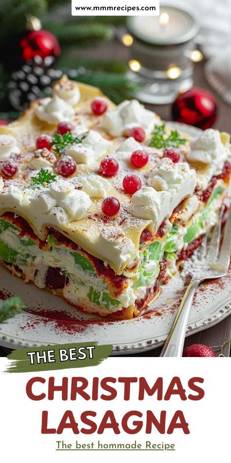 Looking for a festive dish to impress this holiday season? This Christmas Lasagna is layered with rich flavors and holiday cheer. Imagine the joy on your loved ones' faces as they savor each bite of this creamy, savory delight! Perfect for Christmas Eve or any holiday gathering. Click to get the full recipe and add a new tradition to your holiday table! 🎄🍝 #ChristmasLasagna #HolidayRecipes #FestiveMeals No Bake Christmas Lasagna, Christmas Lasagne, Christmas Lasagna Dessert, Red Velvet Shortbread Cookies, Christmas Lasagna, Christmas Eve Meal, No Bake Christmas, Cookie Monster Ice Cream, Festive Holiday Desserts