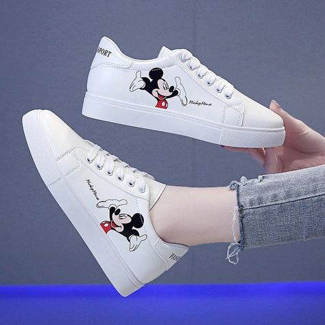 White Shoes For Girls, Marvel Shoes, Minnie Mouse Shoes, Disney Women, Korean Shoes, Mickey Mouse Design, Lacing Shoes For Running, Nike Shoes Air Force