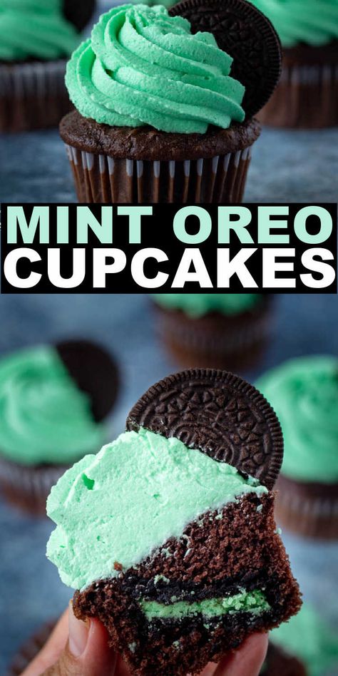 Mint Oreo Cookies, Mint Buttercream Frosting, Fluffy Chocolate Cupcakes, Mint Chocolate Recipes, Surprise Cupcakes, Mint Buttercream, Best Chocolate Cupcakes, Cupcakes Filled, Mint Oreo