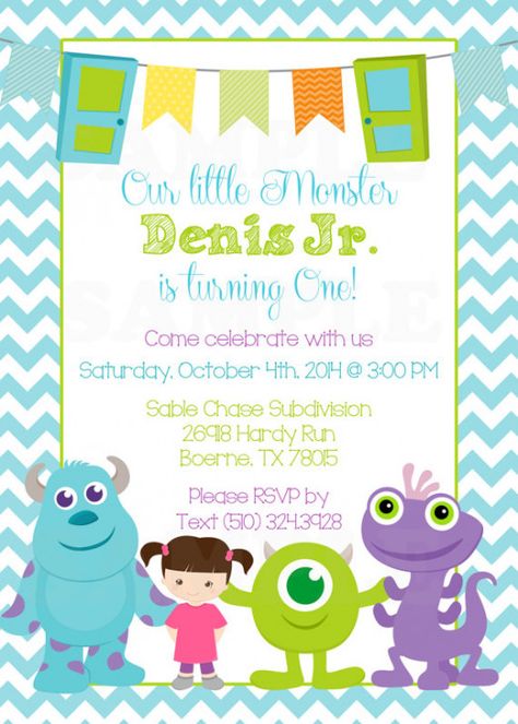 Monsters Inc Invitations, Easy Birthday Party Games, Monsters Inc Baby Shower, Monsters Inc Baby, Monster 1st Birthdays, Monster Inc Birthday, Diy Birthday Invitations, Monster Inc, Marshall Lee