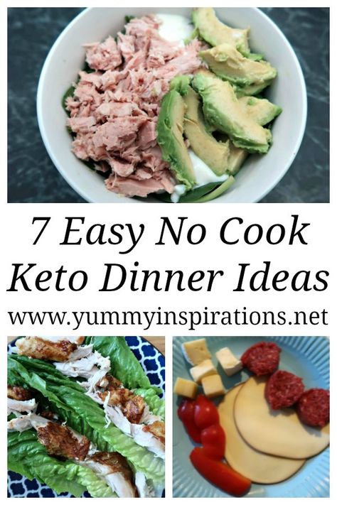 7 No Cook Low Carb Meals - Ideas and Recipes for Easy Keto Diet Dinners and meals that require no cooking. Perfect for summer or quick meals. No Cook Keto, Keto Dinner Ideas, 1000 Calorie, Easy Keto Diet, Low Carb Meals, Quick Diet, Low Carb Snack, No Cook, Boiled Egg Diet Plan