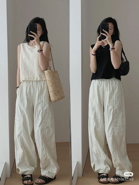 Japandi Outfits, Fits Minimalist, Outfits For Lazy Days, Beige Linen Pants Outfit, Japan Summer Outfit, Casual Street Outfits, Ugc Photos, Elegant Ootd, Tokyo Summer