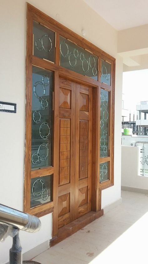 Glass And Wooden Door, Double Door Design With Glass And Wood, Wooden Door With Window, Glass Main Door Entrance, Front Door Design Wood Double Door, Door Design With Glass And Wood, Main Door Window Glass Design, Double Door Design Wood, Main Door Glass Design