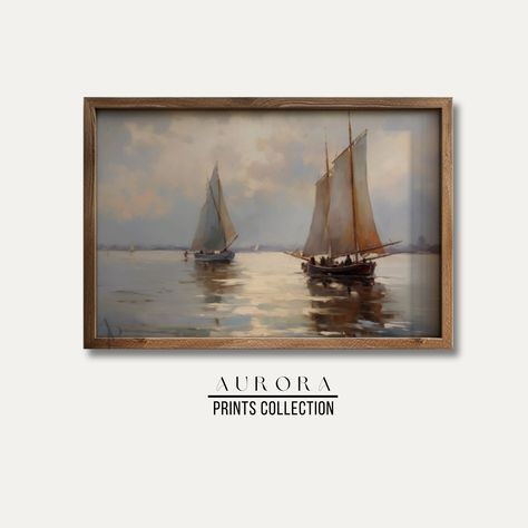 Sailboats at Dusk . . . . #sailboat #dusk #wallart #wallartdecor #vintagestyle Vintage Sailboat, Interesting Textures, Sailboat Art, Seascape Wall Art, Calm Waters, Evening Light, Calm Water, Sailboats, Wall Art Printable