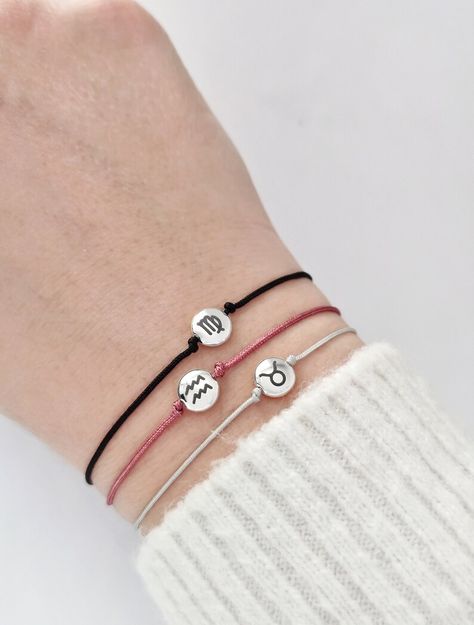 Zodiac Sign String Bracelet Zodiac Jewelry Friendship - Etsy Celestial Bracelet, Jewelry Friendship, Zodiac Bracelet, Zodiac Jewelry, Minimalist Bracelet, String Bracelet, Tie Knots, Bracelet Silver, Etsy Jewelry