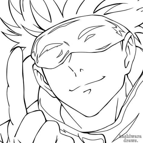 Gojo Satoru Coloring Pages, Jjk Coloring Pages, Jujutsu Kaisen Coloring Page, Gojo Outline, Jjk Lineart, Jujutsu Kaisen Lineart, Anime Lineart Manga Coloring Pages, Anime Character Outline, Anime Lineart Simple