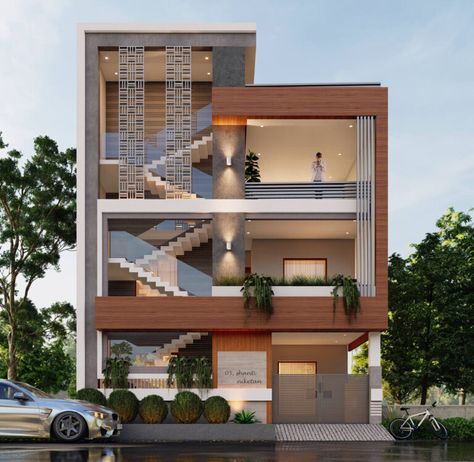 30 Design Ideas For Indian Modern House - Aastitva House Projects Architecture, Building Front Designs, New Modern House, 2 Storey House Design, Small House Elevation, House Balcony Design, Small House Design Exterior, Small House Elevation Design, Building Elevation