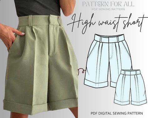 Sewing Pattern Free Pants, Pleated Shorts Sewing Pattern, High Waisted Pleated Shorts Pattern, Free Short Sewing Pattern, High Waisted Shorts Sewing Pattern, Flared Shorts Pattern, Techwear Sewing Pattern, Two Piece Set Sewing Pattern, Sewing Patterns Shorts