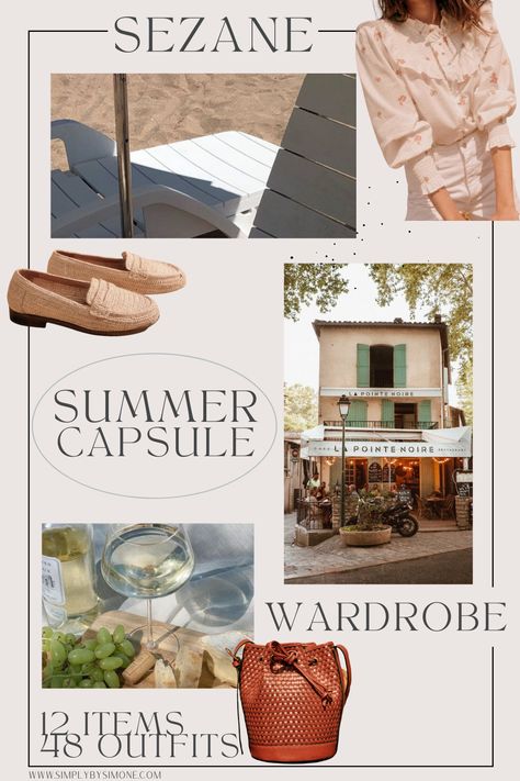 Affordable Sezane Summer Capsule Wardrobe | 12 Pieces, 48 Outfits | How to Build a Capsule Wardrobe | Sezane Summer Clothes | Outfit Inspiration | 48 Summer Weather Outfit Ideas | Summer Vacation Packing Guide | Sezane Summer Capsule Wardrobe - What To Wear This Summer 2022, Parisian Outfit Ideas | Cover Image | Simply by Simone Sezane Spring, Everlane Short Sleeve Summer Top, Capsule Summer Wardrobe, Outfit Ideas Summer Vacation, Sezane Summer, Sezane Summer Dress, Sezane Florence Shirt, Summer Vacation Packing, Parisian Outfit