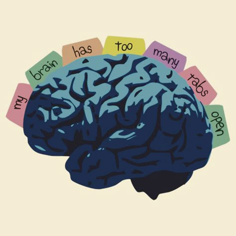 "My brain has too many tabs open" I think we've all been there! http://www.redbubble.com/people/jezkemp/works/12470086-my-brain-has-too-many-tabs-open Too Many Tabs Open, Art Psychology, Mental Clutter, Mental Health Posters, Brain Art, My Brain, Mental Health Matters, Health Quotes, Mental Health Awareness