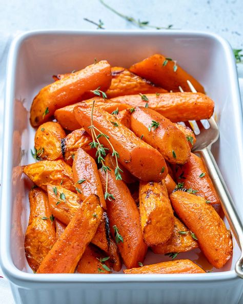 Easy Roasted Carrots for a Healthy Side Dish Idea! | Clean Food Crush Healthy Side Items For Dinner, Gut Healthy Side Dishes, Healthy Carrots Side Dish, Healthy Carrot Recipes Clean Eating, Side Veggie Dishes Healthy, Clean Side Dishes, Clean Eating Sides, Healthy Roasted Carrots, Carrot Recipes Healthy