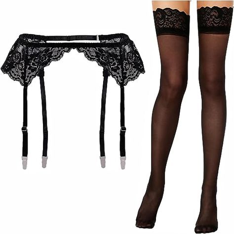 I wear these with literally everything, you cant go wrong. Skirt With Stockings, Academia Fit, Thigh High Stocking, Garter Belt And Stockings, Garter Belts, Lace Garter, Thigh High Stockings, French Lace, Solid Tops