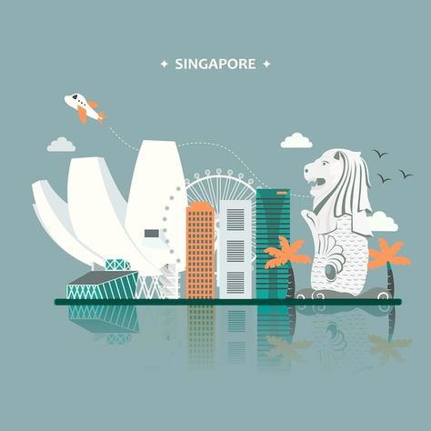 Vector singapore travel attractions post... | Premium Vector #Freepik #vector #singapore #architecture-building #building #skyscraper Travel Mural, Publicity Ideas, Singapore Attractions, Poster Flat, Singapore Art, Singapore Travel, World Cultures, Art Lesson, Vector Photo