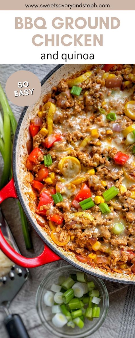 Bbq Ground Chicken, Ground Chicken Recipes Healthy, Quinoa Skillet, Chicken And Quinoa, Healthy Chicken Pot Pie, Hearty Lunch, Ground Chicken Recipes, More Veggies, Turkey Dinner