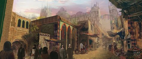 Arab City Street by Rage1793.deviantart.com on @DeviantArt Tiefling Culture, Arabic City, Fantasy Palace, Desert Project, Concept Art Books, Desert City, Book City, Patio Grande, Desert Environment