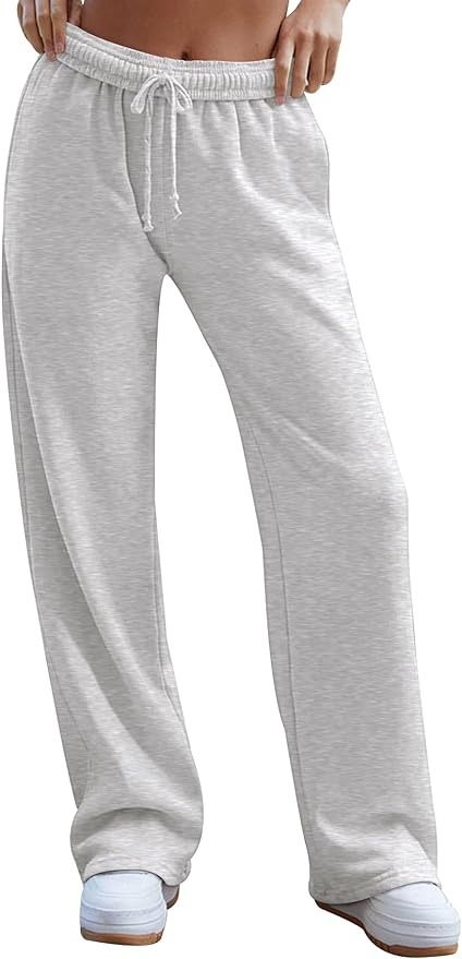 Amazon.com: HeSaYep Casual Wide Leg Sweatpants for Women Trendy 2024 Baggy Sweatpants Open Bottom Drawstring Elastic Waist Athletic Sweat Pants Trousers Grey S : Clothing, Shoes & Jewelry Cute Baggy Sweatpants, Aritzia Wide Leg Sweatpants Outfit, No Cuff Sweatpants, Sweatpants No Cuff, Woman Joggers Outfits, Wideleg Sweatpant Outfits, Open Leg Sweatpants Outfit, Wide Legged Sweatpants Outfit, Women’s Sweatpants