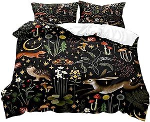 Rustic Comforter Sets, Mushroom Bedding, Room Decor Butterfly, Cottagecore Bedding, Gothic Nature, Bedding Black, Rustic Comforter, Black Duvet, Black Duvet Cover