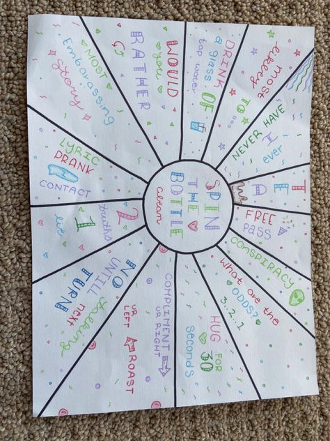 Clean Spin The Bottle Game, Spin The Bottle Ideas For Friends, Spin The Bottle Ideas, Fun Teen Party Games, Bday Crafts, Spin The Bottle Game, Fun Games For Teenagers, Drunk Games, Sleepover Party Games