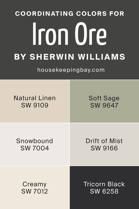 Coordinating Colors for Iron Ore SW 7069 by Sherwin Williams Drift Of Mist Sherwin Williams Coordinating Colors, Iron Ore Vs Urbane Bronze, Drift Of Mist Coordinating Colors, Sw Sage, Iron Ore Vs Tricorn Black, Iron Ore Vs Peppercorn, Iron Ore Sherwin Williams, Drift Of Mist, Urbane Bronze