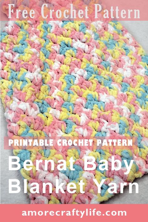 Easy Bernat Baby Blanket Yarn Crochet Pattern: Confetti Afghan - A More Crafty Life Chunky Crochet Blanket Pattern Free, Blanket Yarn Crochet, Bernat Blanket Patterns, Bernat Baby Yarn, Baby Blanket Yarn, Chunky Crochet Blanket Pattern, Bernat Baby Blanket Yarn, Square Crochet Pattern, Bernat Yarn