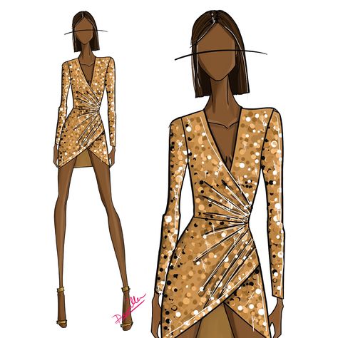 Anya sequin mini dress - fashion illustration Sequin Dress Drawing, How To Draw Sequins, Sequin Dress Illustration, Mini Dress Drawing, Cocktail Dress Illustration, Party Dress Illustration, Freshers Party Dress, Sequin Illustration, Glitz Dress