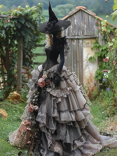 Dark Cosplay Ideas, Gothic Fairy Dress, Witch Party Outfit, Witch Cosplay Ideas, Witch Dress Diy, Pretty Witch Costume, Vintage Witch Aesthetic, Witch Dress Aesthetic, Witch Outfit Aesthetic