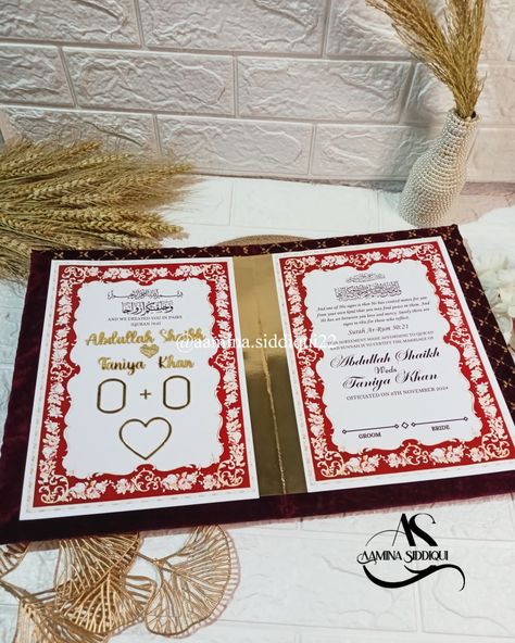 Maroon Embroidered Nikah Nama Booklet Dm me for order Contact -7905869506 #nikahnama #nikahbooklet #bookletnikahnama #booklet #nikahsignaturepen #nikahpen #usa #couple #reels Nikah Booklet, Couple Reels, Dm Me, Quick Saves