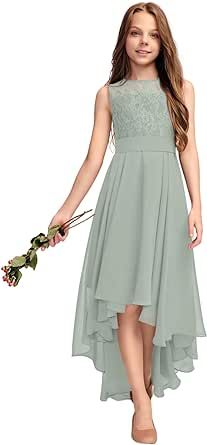 Kismissal Junior Bridesmaid Dress for Teen Girls, Flower Girl Dresses Formal A-line Scoop Asymmetrical Chiffon Lace Junior Flower Girl Dresses, Boho Junior Bridesmaid Dresses, Teen Flower Girl Dresses, Teenage Flower Girl Dresses, Teen Bridesmaid Dresses, Teenage Bridesmaid Dresses, Winter Flower Girl Dress, 12 Year Girl Dress, Girls Graduation Dresses