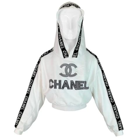 Chanel Hoodie, Chanel Sweater, Chanel Brand, Fur Clothing, Blue Knit Sweater, White Knit Sweater, Designer Shirts, Spring Shirts, Sleeveless Sweater