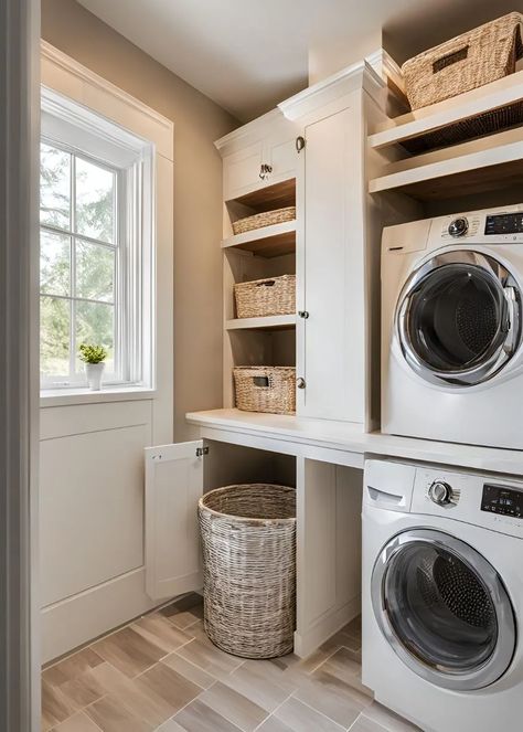 30 Smart Space-Saving Laundry Room Layout Ideas for Any Home 15 Laundry Room In Entryway, Full Bath Laundry Room Combo Layout, Full Bath And Laundry Room Combo, Small Laundry Room Layout Ideas, Laundry Room Layout Floor Plans, Tiny House Laundry, Combined Laundry And Bathroom, Laundry Room Layout Ideas, Small Laundry Room Design Ideas