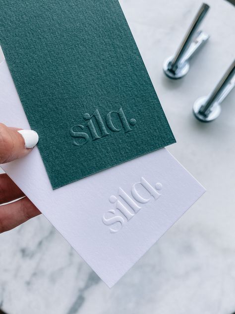 Embossed logo thank you card stamp paper embosser green white stationery printing supplies Custom Embosser Stamp, Embossing Stamp Logo, Embossed Logo Design, Embossed Packaging, Embossed Labels, Embossed Business Cards, Embossed Text, Custom Embosser, Embossed Jewelry