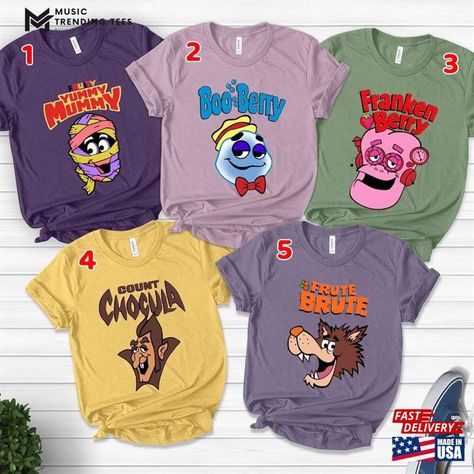 Cereal Mascots Characters Shirt Count Chocula Frankenberry Boo Berry Fruit Brute Group Costume T-Shirt Classic Check more at https://musictrendingtees.com/product/cereal-mascots-characters-shirt-count-chocula-frankenberry-boo-berry-fruit-brute-group-costume-t-shirt-classic/ Cereal Mascots, Boo Berry, Count Chocula, Berry Fruit, Group Costumes, T Shirt Costumes, Berry, Cereal, Halloween Costumes