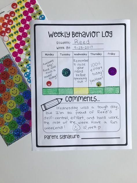 Simple and straightforward behavior log to print and put inside students' weekly take home folders. Easy way to communicate with parents. If Then Behavior Chart, Weekly Parent Communication Log, Behavior Logs For Teachers, Behavior Communication With Parents, Take Home Folders Preschool, Weekly Behavior Log, Weekly Behavior Report, Student Behavior Log, Weekly Behavior Charts