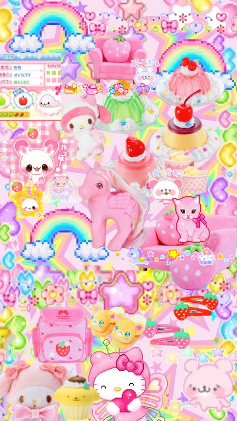 Anime Kawaiicore Wallpaper, Candycore Wallpaper, Colorful Kawaii Wallpaper, Kawaii Rainbow Wallpaper, Kawaiicore Wallpaper Iphone, Cute Wallpapers Rainbow, Kawaii Core Background, Wallpaper Aesthetic Kawai, Wallpaper Backgrounds Kawaii