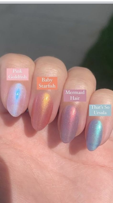 Nail Laquer Ideas, Glitter Detail Nails, Chameleon Powder Nails, Shimerring Nails, Unique Nail Color Ideas, Nail Colors For Brown Skin Tone, Blue Opalescent Nails, Opalite Nails, Nail Art For Brown Skin Tone