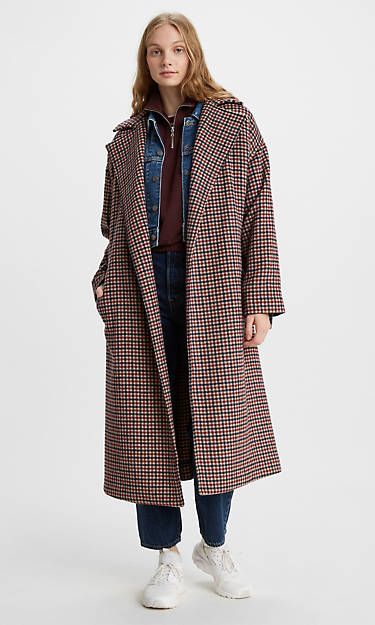 Long Wool Coat - Multi-color | Levi's® US Boston Trip, Vintage Houndstooth, Plaid Wool Coat, Accessory Inspo, Winter 23, Coat Outfit, Long Wool Coat, Jean Jacket Women, Coat Vintage