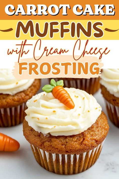 These carrot cake muffins with cream cheese frosting are a deliciously moist treat, filled with warm spices, applesauce, and naturally sweet carrots. Carrot Muffins With Applesauce, Carrot Muffins Moist, Vegan Carrot Cake Muffins, Muffins With Cream Cheese Frosting, Healthy Carrot Muffins, Muffins With Cream Cheese, Sweet Carrots, Pecan Muffins, Vanilla Cream Cheese Frosting