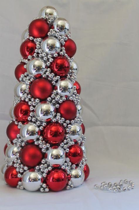 tree Dollar Store Christmas, Ornament Tree, 25 Days Of Christmas, Red And Silver, Beautiful Christmas Trees, Silver Christmas, Noel Christmas, Christmas Deco, Xmas Crafts