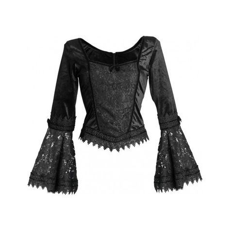 Gothic Sinister women's top with flowing bell sleeves ($89) ❤ liked on Polyvore featuring tops, flared sleeve top, lace sleeve top, lace bell-sleeve tops, gothic tops and bell sleeve tops Classic Goth Outfits, Classic Goth, Goth Tops, Lace Bell Sleeve Top, Black Velvet Top, Gothic Shop, Gothic Tops, Goth Clothing, Simplicity Dress