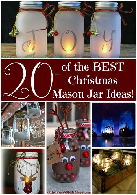 Over 20 of the BEST Christmas Mason Jar Ideas - these are so pretty and easy to make for the Holidays. Also lots of ideas for Christmas gifts! Christmas Mason Jar Ideas, Easy Mason Jar Crafts Diy, Mason Jar Ideas, Easy Mason Jar Crafts, Mason Jar Christmas Crafts, Christmas Mason Jars Diy, Mason Jar Christmas Gifts, Mason Jar Projects, Christmas Crafts For Adults