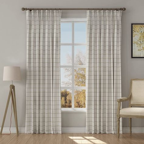 Amazon.com: Stefana Silber x TWOPAGES Pinch Pleat Drapery, Plain Pattern White Beige Print Linen Curtain Panel Drape for Living Room Light Filtering Curtain for Patio Door, 50 W x 96 L Inch, 1 Panel Windowpane : Home & Kitchen Pinch Pleat Draperies, Patio Door Curtains, Plaid Curtains, Pleated Drapery, Linen Curtain Panels, Linen Drapery, Drapery Designs, Patio Curtains, Pinch Pleat Curtains