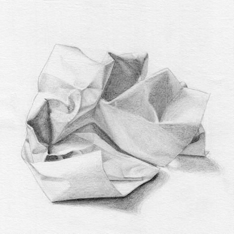 Crumpled Paper Sketch, Crumbled Paper Drawing, Crumpled Paper Drawing, Paper Texture Drawing, Technique Drawing, Paper Drawing Ideas, Drawing Wrinkles, Paper Structure, Shadow Drawing