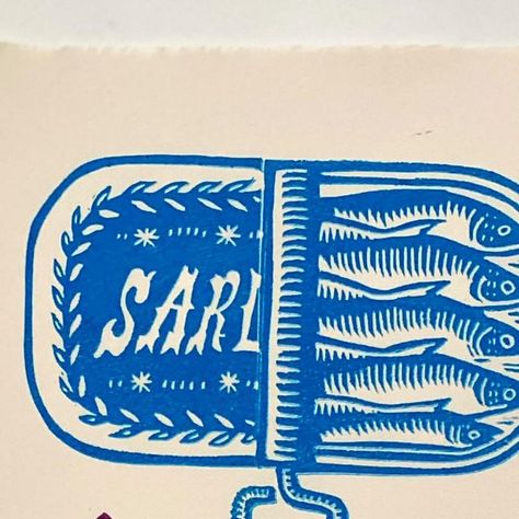 Garlic Lino Print, Sardine Can Tattoo, Sardine Embroidery, Anchovy Tattoo, Mediterranean Sardines, Mediterranean Tattoo, Sardines Packaging, Sardine Illustration, Sardine Tattoo