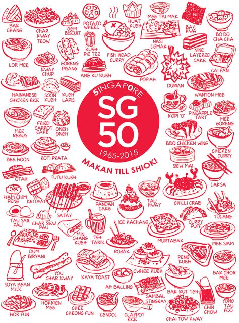 Singapore National Day, Singapore Art, Singapore Food, Customised Gifts, Food Menu Design, Red Packet, Food Drawing, National Day, Menu Design