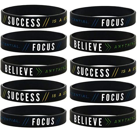 (10-Pack) Success, Focus, Believe - Motivational Silicone Rubber Wristbands Bulk Pack in Unisex Adult Size for Teens Men Women - Wholesale Business Fitness Inspirational Gifts Lot #afflink Rubber Wristbands, Wristband Design, Mens Fitness Motivation, Motivational Bracelets, Motivational Jewelry, Party Favors For Adults, Bracelet Quotes, Wholesale Business, Inspirational Bracelets