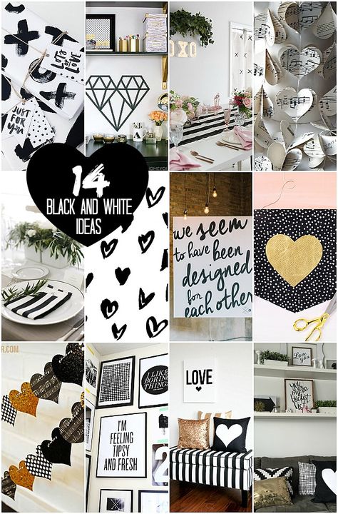 14 ways to decorate for Valentines Day using black and white. Easy and striking black and white DIY ideas. Black And White Decorating Ideas, Valentines Day Decorations Romantic, White Decorating Ideas, Black And White Valentines, Saint Valentin Diy, Valentines Bricolage, Heart Pillows, February Valentines, Valentines Decor