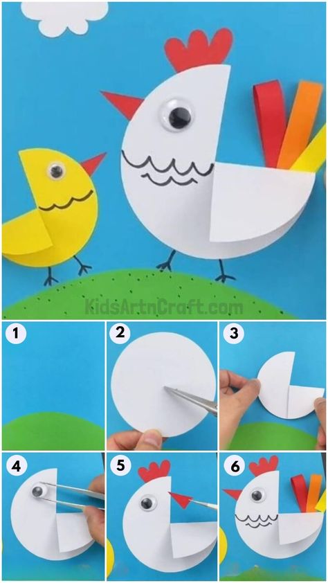 Chicken Art Preschool, Omnivorous Animals, Chicken Craft, Chick Craft, Circle Paper, Paper Circle, Green Sheets, Chicken Crafts, Chicken Art