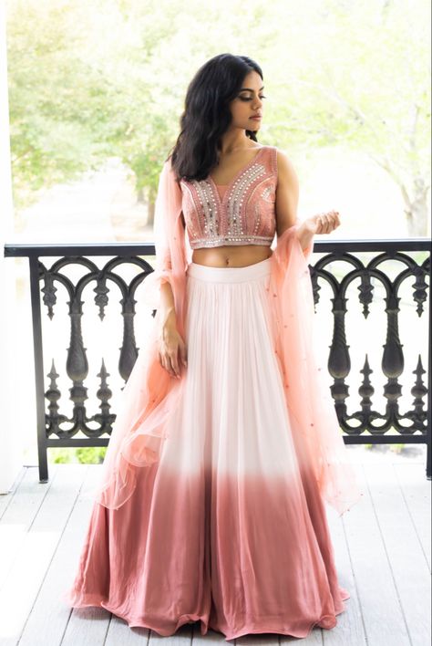 Pink Semi-stitched Lehenga For Ceremony, Pink Semi-stitched Lehenga For Celebration, Dusty Rose Lehenga, Pink Long Skirt Lehenga For Festivals, Pink Semi-stitched Evening Choli, Pink Ombre Lehenga, Lehenga Simple, Ethenic Wear, Haldi Outfit