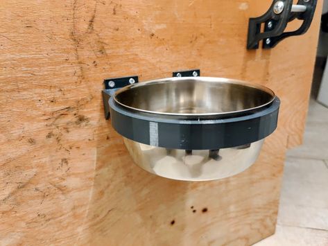 Free STL file Camper detachable dog bowl holder・3D printer design to download・Cults Wall Mounted Dog Bowls, Nomad Living, Printer Design, Dog Bowl Holder, Camper Accessories, Raised Dog Bowls, Carpet Remnants, Bowl Holder, Dog Bowl