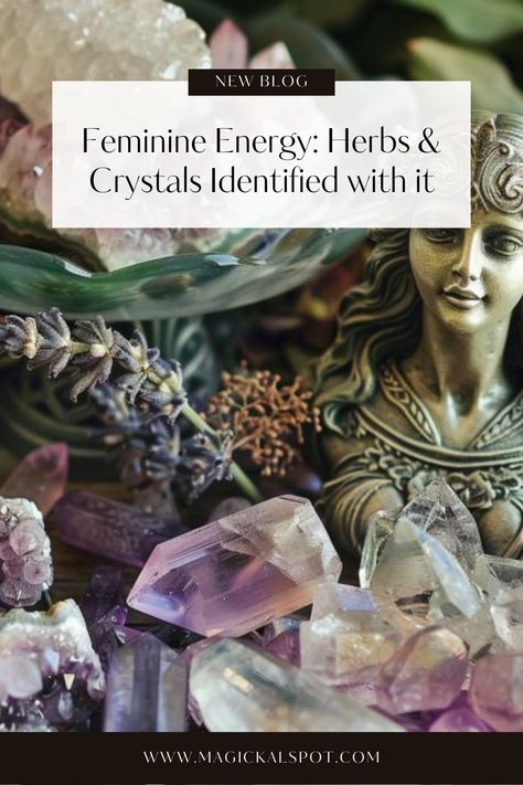 Embrace the nurturing power of 🌸 Feminine Energy with 'Herbs & Crystals Identified With It.' Discover the natural allies like rose, moonstone, and silver that resonate with intuition, healing, and creativity. 🌿💎 Perfect for those seeking to harmonize with the divine feminine, explore how these tools can support emotional balance, spiritual growth, and connection to the Moon's cycles. Celebrate and strengthen your inner goddess. 🌙✨ Feminine Energy Crystals, Witch Info, Cleansing Spells, Yin Energy, Higher Vibration, Crystal Witch, Crystal Goddess, The Divine Feminine, Divine Nature